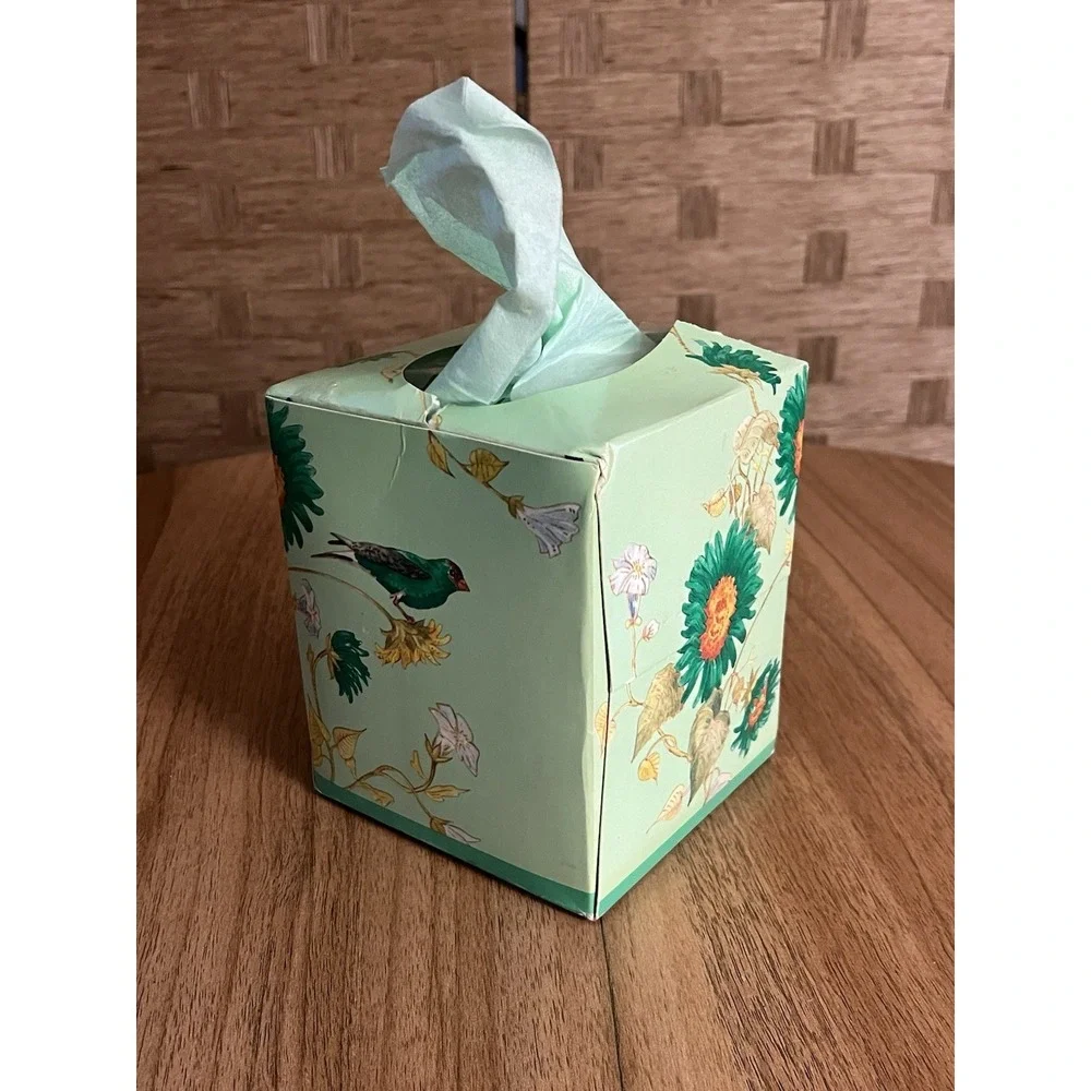 Vtg Kleenex Softique Tissues Lightly Scented Green 2-Ply Open Decorator Box 1981